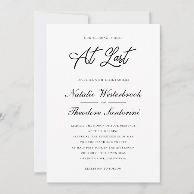 Invitación Elegante blanco negro por fin nuestro Boda (Anverso)