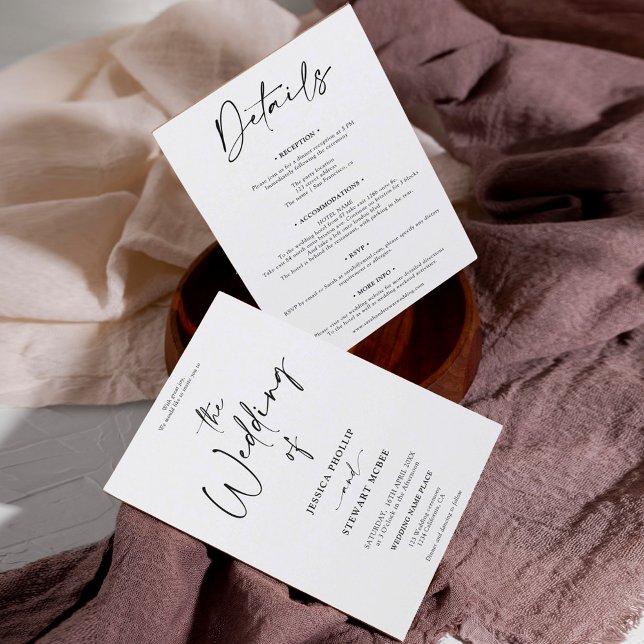 Invitación Elegante blanco negro todo en un boda de caligrafí (Subido por el creador)