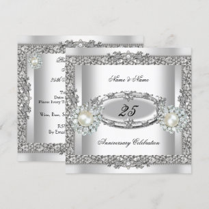 Invitación Elegante Blanco Perla Plateada Encaje 2 Aniversari