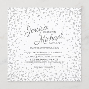 Invitación Elegante Blanco Plata Diamante Brillo Boda