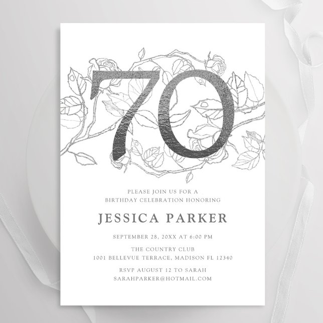 Invitación Elegante blanco plateado 70 cumpleaños (Subido por el creador)