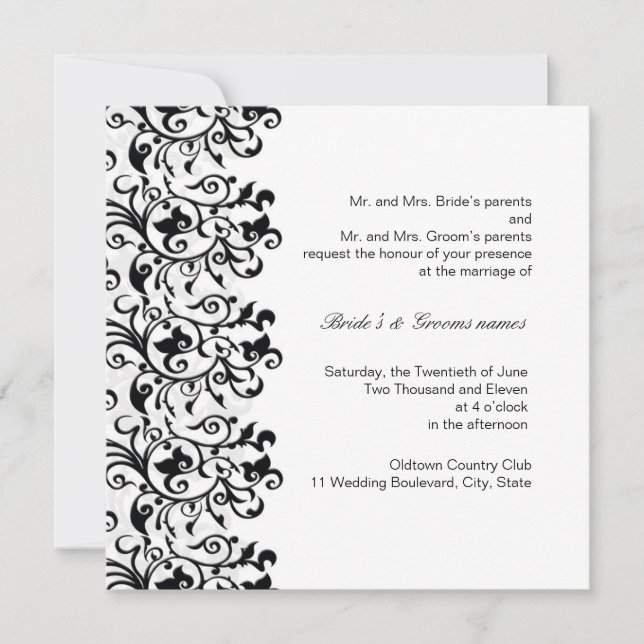 Invitación Elegante blanco y negro (Anverso)