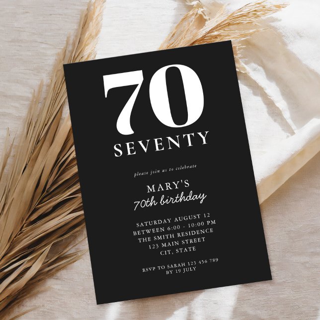 Invitación Elegante blanco y negro moderno 70 cumpleaños (Subido por el creador)
