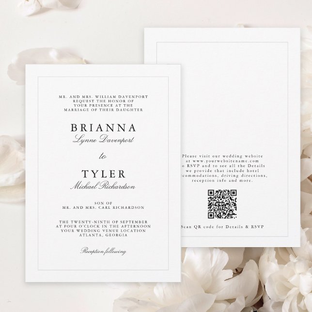 Invitación Elegante blanco y negro simple todo en un Boda (Subido por el creador)
