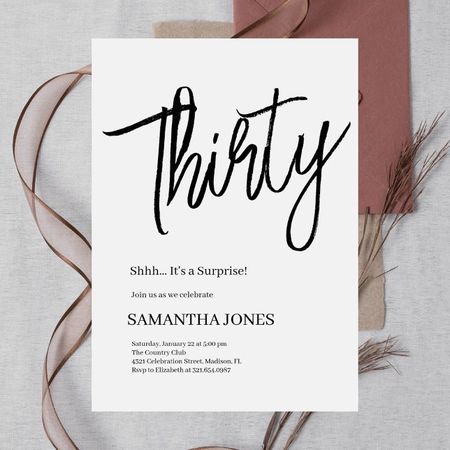 Invitación Elegante blanco y negro Treinta y Treinta Fiesta d (Subido por el creador)