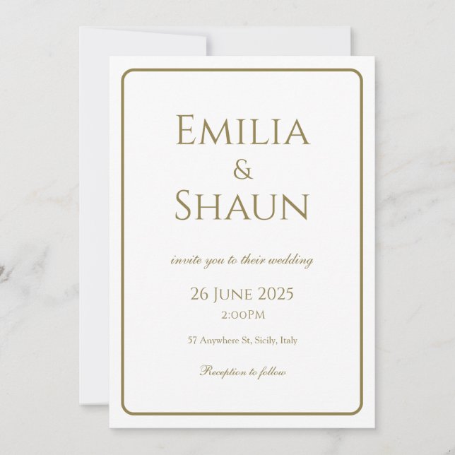 Invitación Elegante blanco y oro (Anverso)