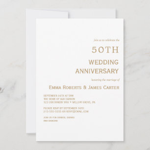 Invitación Elegante Blanco y Oro 50 Aniversario