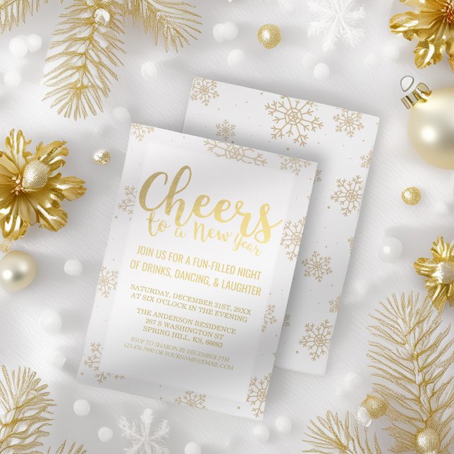 Invitación Elegante blanco y oro vitorea a Fiesta de Nochevie (Subido por el creador)