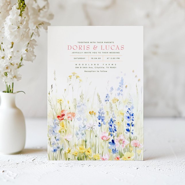 Invitación Elegante Blanda Flores Silvestres Naturales Boda J (Elegant Romantic Wildflowers Wedding Invitation)