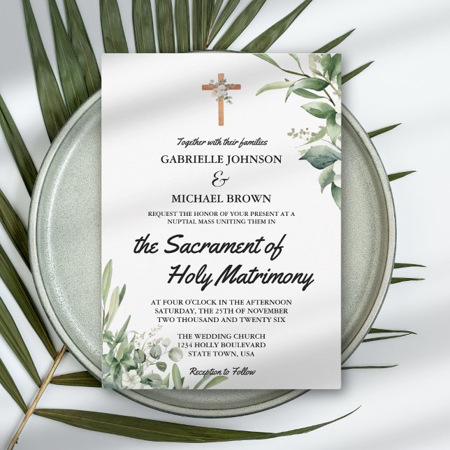 Invitación Elegante Blanda Verde Floral Masa Nupcial Blanco (Subido por el creador)
