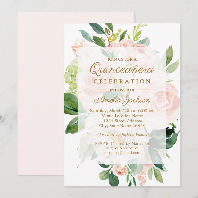 Invitación Elegante Blogger suave Quinceanera Cumpleaños (Anverso / Reverso)