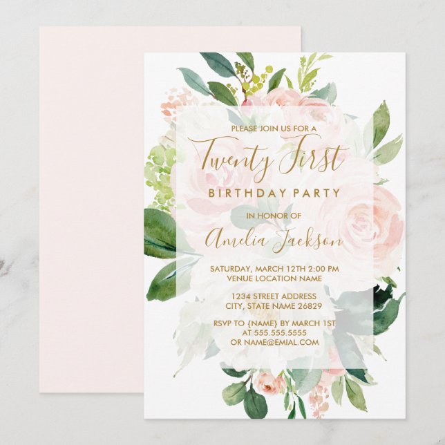 Invitación Elegante Blogom Rosa 21ª Fiesta de cumpleaños (Anverso / Reverso)