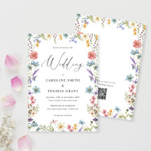 Elegante Bloom Wildflower Script QR Code Boda