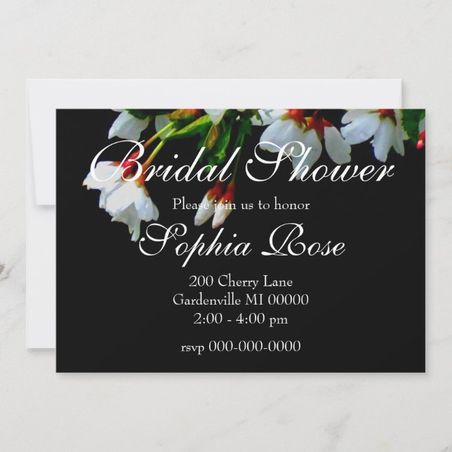 Invitación Elegante Blossom blanco blanco negro floreciente (Anverso)