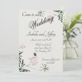 Invitación Elegante Blossom Botánico Rosa con Mariposa