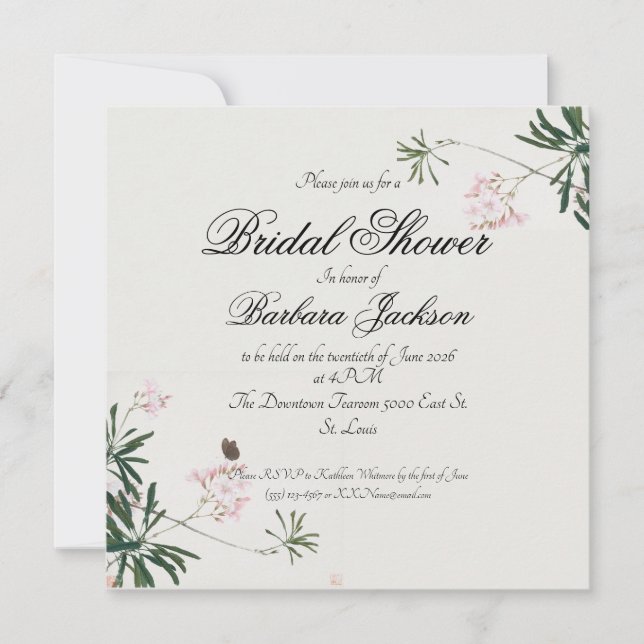 Invitación Elegante Blossom Botánico Rosa con Mariposa (Anverso)