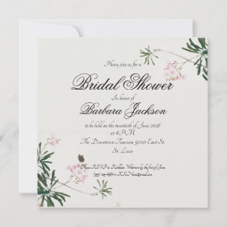 Invitación Elegante Blossom Botánico Rosa con Mariposa