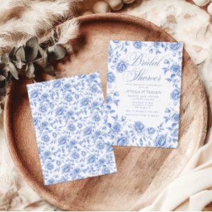 Invitación Elegante Blu Floral Chinoiserie Bridal Shower