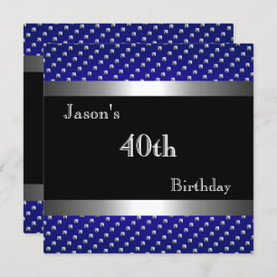 Invitación Elegante Blue Black Silver Studs 40th Birthday Man
