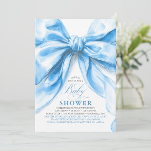 Invitación Elegante Blue Bow Boy Baby Shower