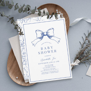 Invitación Elegante Blue Bow Boy Baby Shower