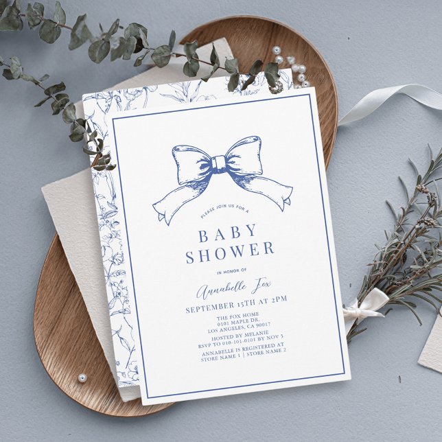 Invitación Elegante Blue Bow Boy Baby Shower (Subido por el creador)