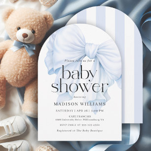 Invitación Elegante Blue Bow Boy Baby Shower