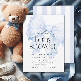 Invitación Elegante Blue Bow Boy Baby Shower