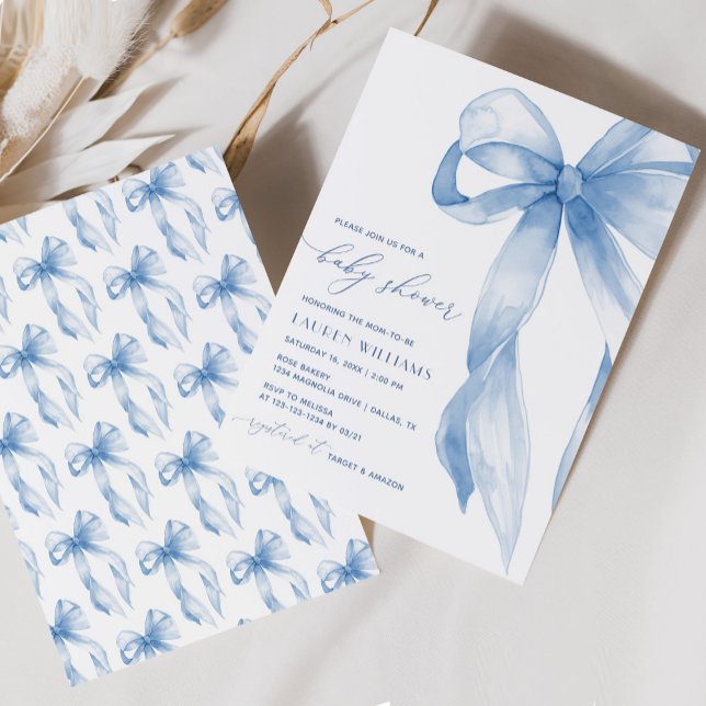 Invitación Elegante Blue Bow Boy Baby Shower (Subido por el creador)