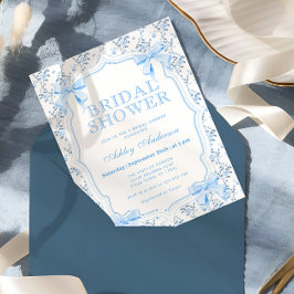 Invitación Elegante Blue Bow Coquette Bridal Shower Invitació