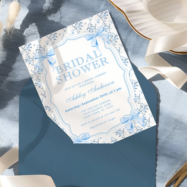 Invitación Elegante Blue Bow Coquette Bridal Shower Invitació (Subido por el creador)