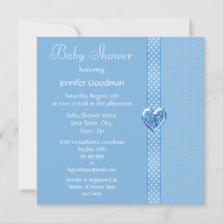 Invitación Elegante Blue Bow & Heart Jewels Boy Baby Shower