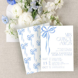 Invitación Elegante Blue Bow Mis Quince Años Quinceañera