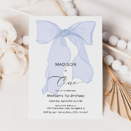 Invitación Elegante Blue Bow Primer cumpleaños
