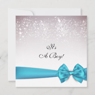 Invitación Elegante Blue Bow Sparkles Baby Shower