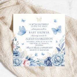 Invitación Elegante Blue Butterfly Boy Baby Shower