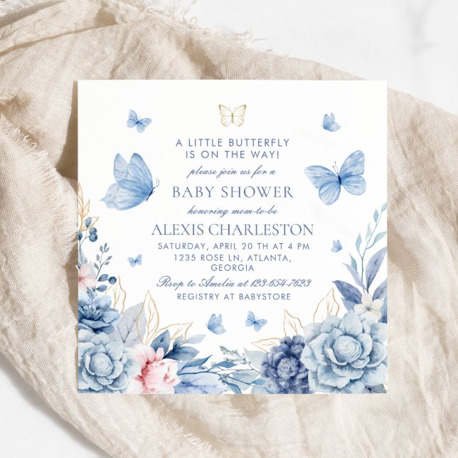 Invitación Elegante Blue Butterfly Boy Baby Shower (Subido por el creador)