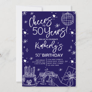 Invitación Elegante Blue Cheers a 50 años cumpleaños