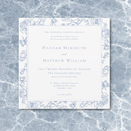 Invitación Elegante Blue Chinoiserie Boda de pájaros y Escudo