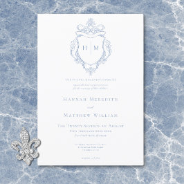 Invitación Elegante Blue Chinoiserie Boda de pájaros y Escudo