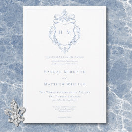 Invitación Elegante Blue Chinoiserie Boda de pájaros y Escudo