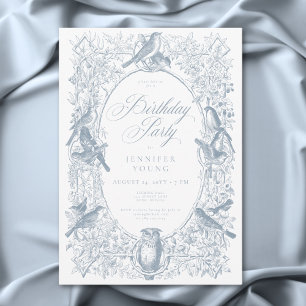 Invitación Elegante Blue Chinoiserie Naturaleza y Aves Cumple