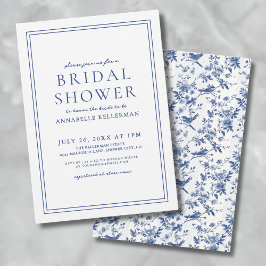 Invitación Elegante Blue Chinoserie Bird Floral Bridal Shower