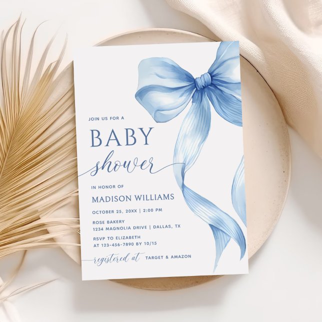 Invitación Elegante Blue Coquette Bow Baby Shower (Subido por el creador)