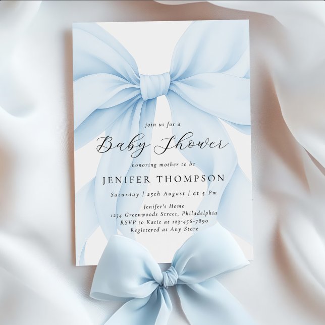 Invitación Elegante Blue Coquette Bow Chica Baby Shower (Subido por el creador)