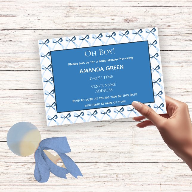 Invitación Elegante Blue Coquette Bows Boy Baby Shower (Subido por el creador)