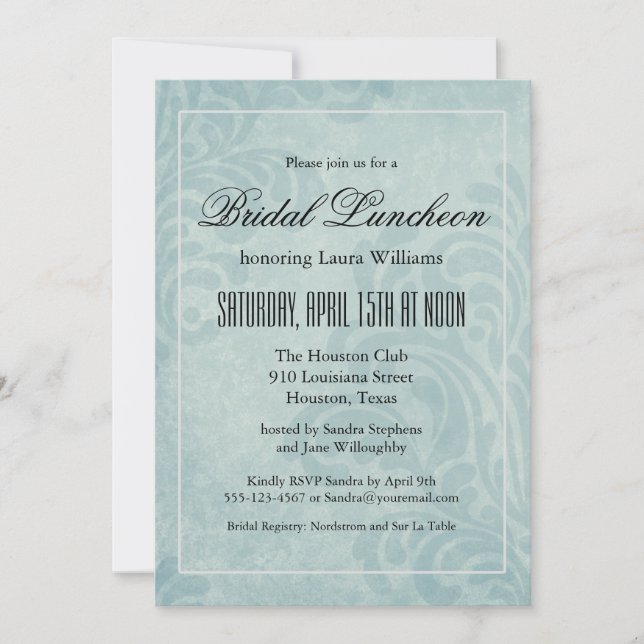 Invitación Elegante Blue Damask Bridal Luncheon (Anverso)