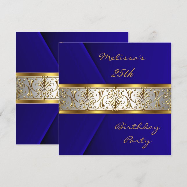 Invitación Elegante Blue faux Velvet gold Trim 25 (Anverso / Reverso)