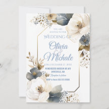 Elegante Blue Floral Boda Watercolor Gold Frame