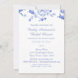 Invitación Elegante Blue Floral Bridal Shower Hosted